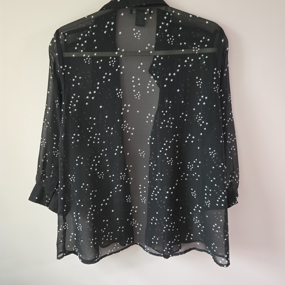 Chelsea & Theodore Black Sheer Blouse with White Star Pattern - Picture 1 of 6